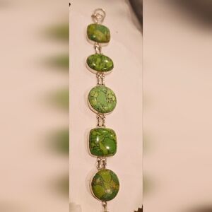 Artisan Mande Green Turqise Like Stone Sterling 925 Bracelet